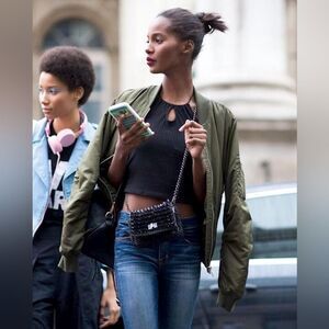 New Free People Movement Relay Zip-Up Olive Satin Bomber Jacket NWT